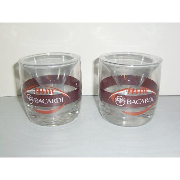New 2 Bacardi Football Bat Rocks Glasses Barware -011321 - Picture 1 of 1